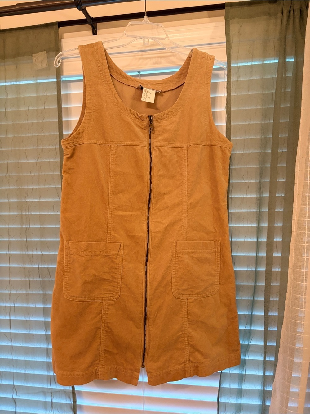 White Stag Sleeveless Front-Zip Mini Dress in Tan